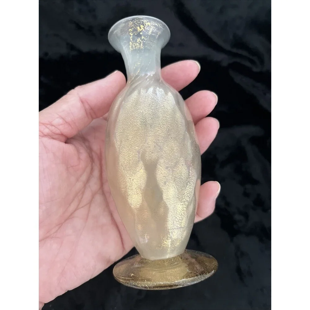 MCM Murano Glass Barovier Swirl Italian Gold Aventurine Fleck Opalescent 5” vase